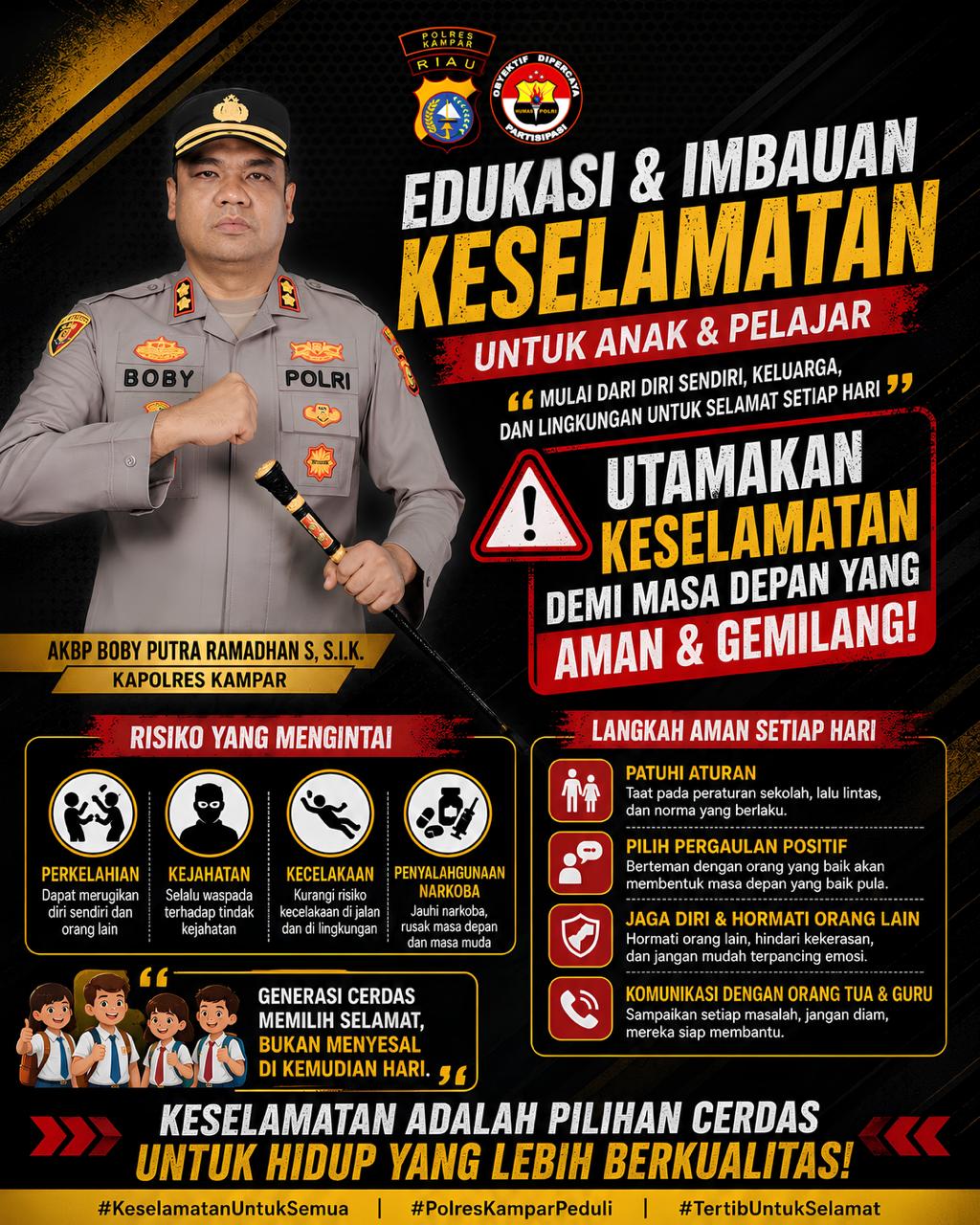 Jaga Keselamatan Generasi Penerus, Kapolres Kampar: Orang Tua Wajib Tingkatkan Pengawasan Saat Ada A